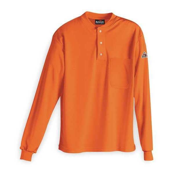 Flame Resistant Henley Shirt, Orange, Cotton, S