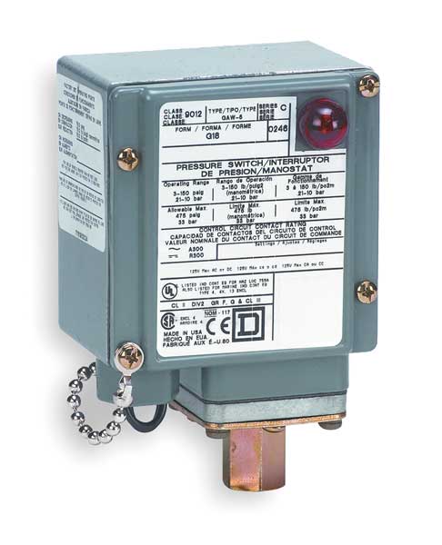Pressure Switch, (1) Port, 1/4-18 in FNPT, SPDT, 3 to 150 psi, Standard Action
