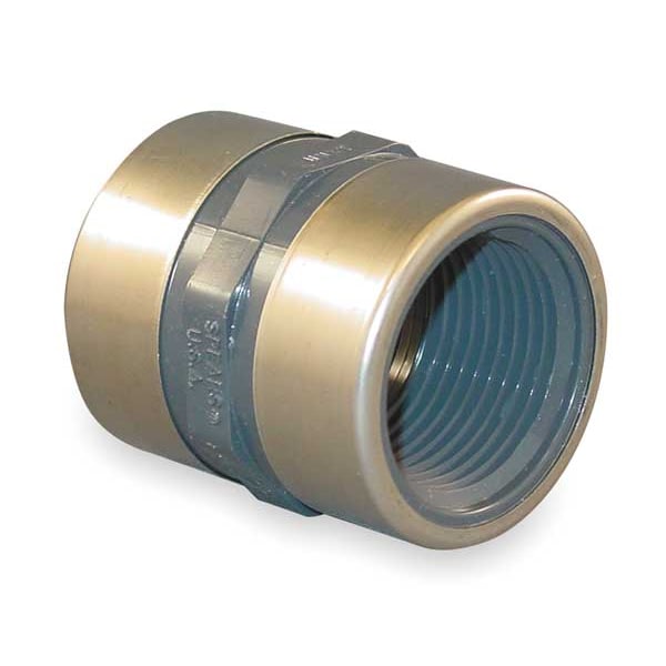 PVC, Stainless Steel Coupling, FNPT x FNPT, 3/4 in Pipe Size