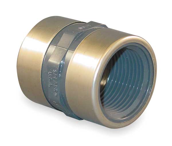 PVC, Stainless Steel Coupling, FNPT x FNPT, 1-1/2 in Pipe Size