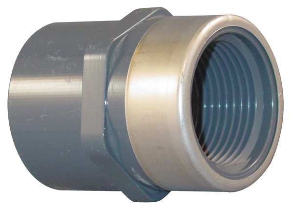 PVC, Stainless Steel Female Adapter, Socket x FNPT, 1/2 in Pipe Size
