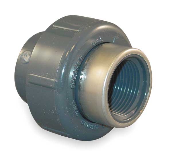 PVC, Stainless Steel Union, Socket x FNPT, 1-1/2 in Pipe Size