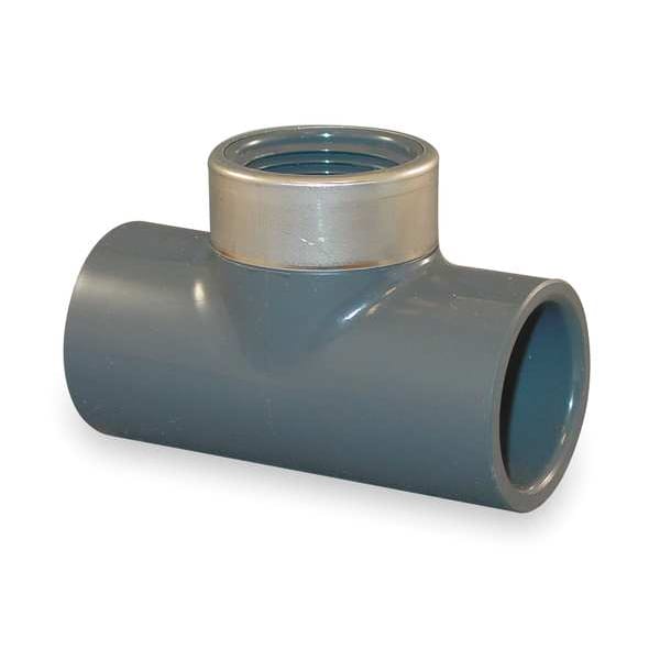 PVC, Stainless Steel Tee, Socket x Socket x FNPT, 1 in Pipe Size