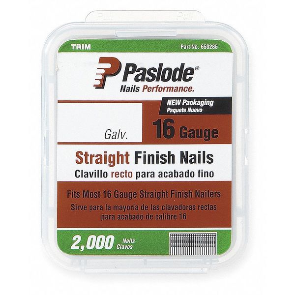 Collated Finishing Nail, 2-1/2 in L, 16 ga, Zinc Galvanized, Brad Head, Straight, 2000 PK