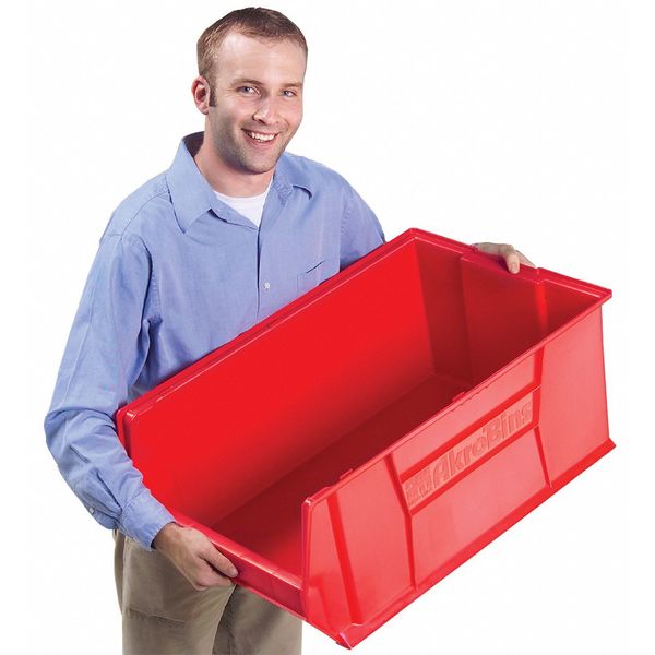 Super Size Bin, Red, Plastic, 23 7/8 in L x 16 1/2 in W x 11 in H, 150 lb Load Capacity