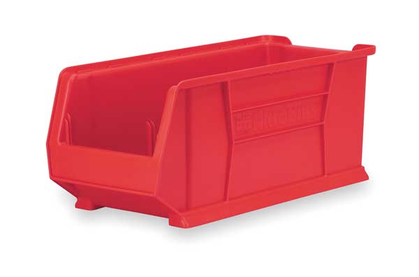 Storage Bin, Red, Plastic, 29 7/8 in L x 11 in W x 10 in H, 150 lb Load Capacity