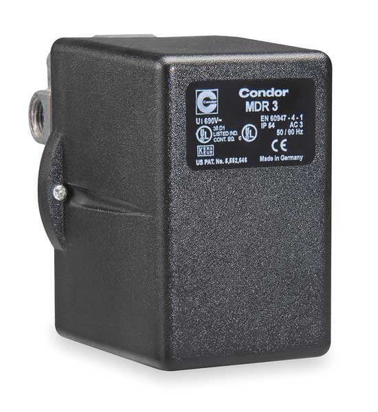 Pressure Switch, (1) 3/8 in FNPT, (3) 1/4 in FNPT, (4) Port, 3PST, 45 to 160 psi, Standard Action