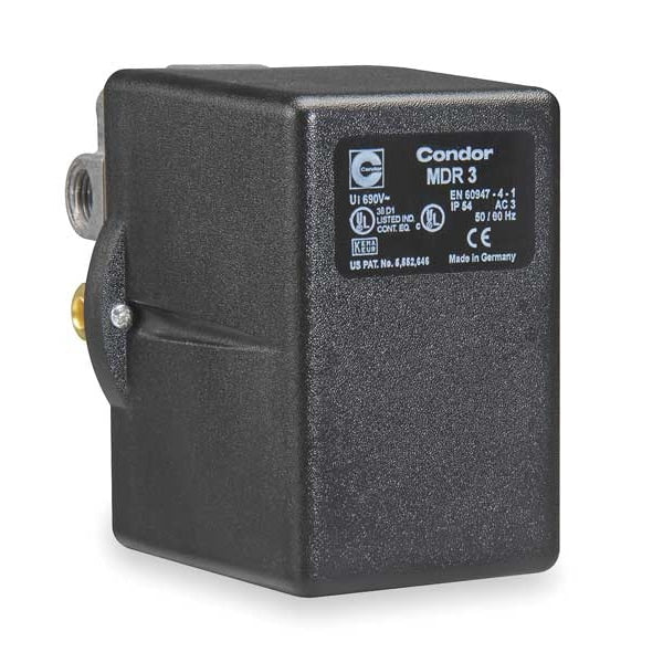 Pressure Switch, (1) 3/8 in FNPT, (3) 1/4 in FNPT, (4) Port, 3PST, 45 to 160 psi, Standard Action
