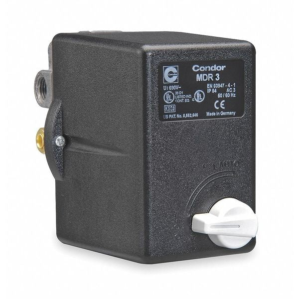 Pressure Switch, (1) 3/8 in FNPT, (3) 1/4 in FNPT, (4) Port, 3PST, 40 to 360 psi, Standard Action