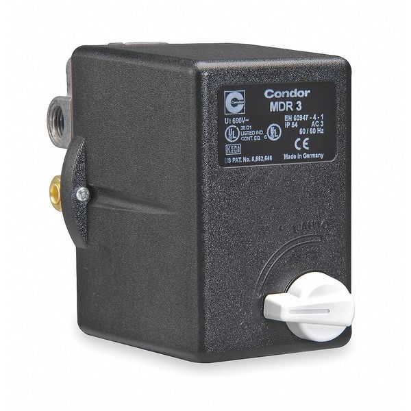 Pressure Switch, (1) 3/8 in FNPT, (3) 1/4 in FNPT, (4) Port, 3PST, 60 to 232 psi, Standard Action