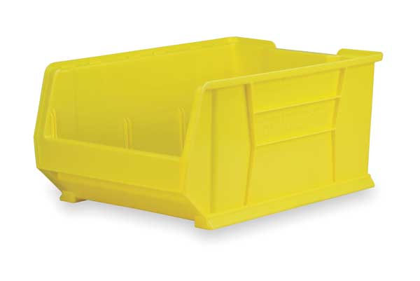 Storage Bin, Yellow, Plastic, 29 7/8 in L x 16 1/2 in W x 11 in H, 300 lb Load Capacity