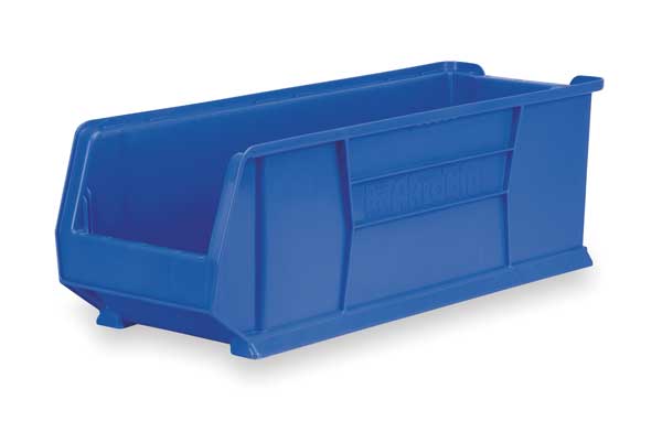 Storage Bin, Blue, Plastic, 23 7/8 in L x 11 in W x 10 in H, 150 lb Load Capacity