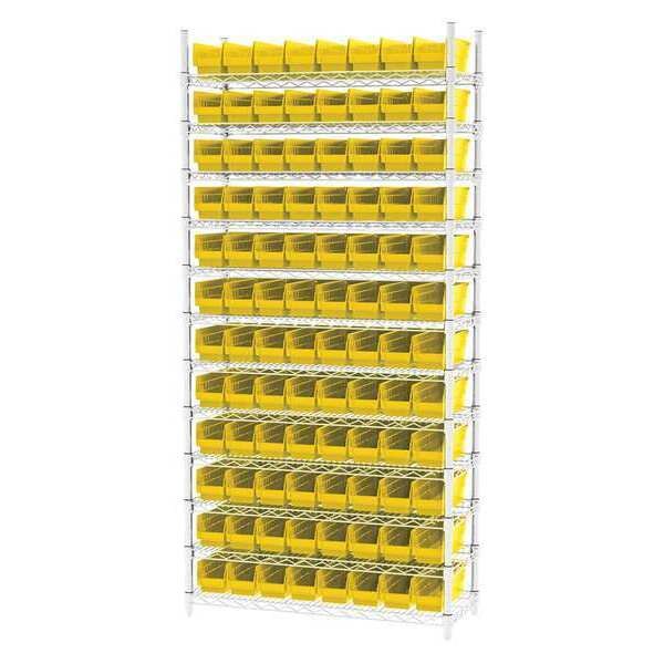 Steel Wire Bin Shelving, 36 in W x 74 in H x 14 in D, 12 Shelves, Silver/Yellow