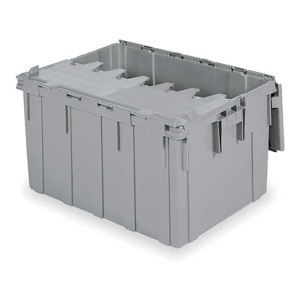 Gray Attached Lid Container, Plastic, Steel Hinge