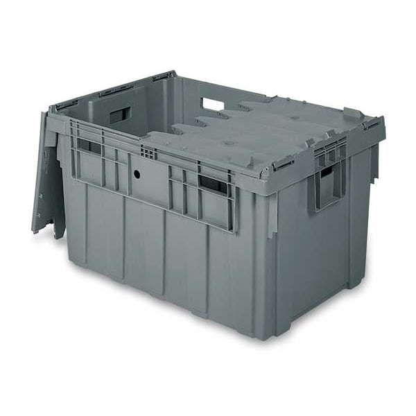 Gray Attached Lid Container, Plastic, Steel Hinge