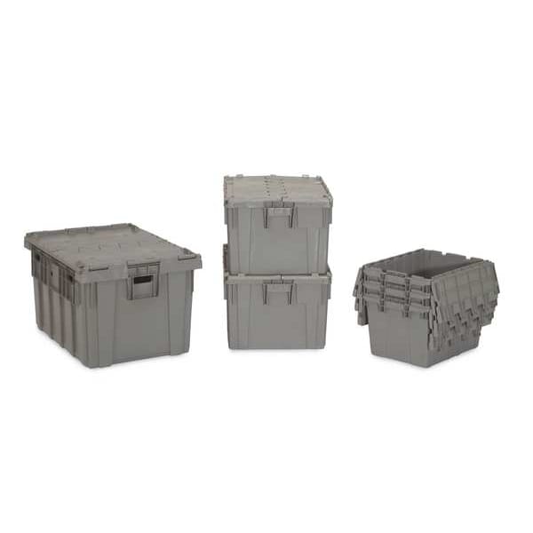 Gray Attached Lid Container, Plastic, Steel Hinge