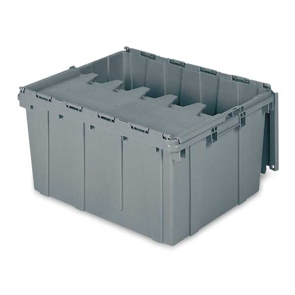 Gray Attached Lid Container, Plastic, Steel Hinge