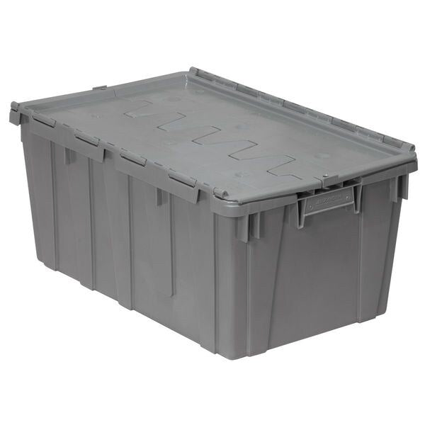 Gray Attached Lid Container, Plastic, Steel Hinge