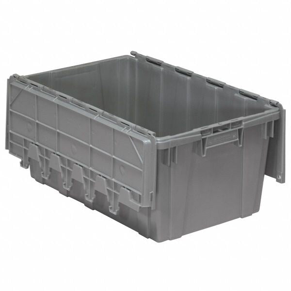 Gray Attached Lid Container, Plastic, Steel Hinge