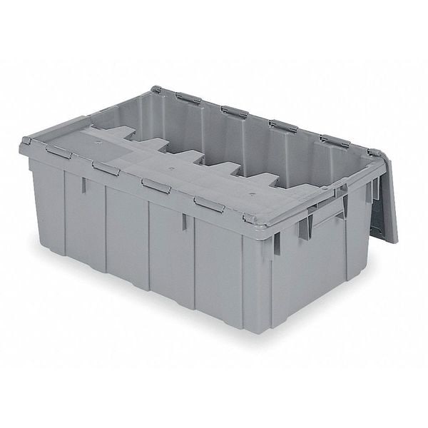 Gray Attached Lid Container, Plastic, Steel Hinge