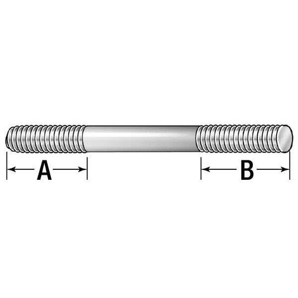 Double-End Threaded Stud, M12-1.75mm Thread to M12-1.75mm Thread, 140 mm, Steel, Black Oxide, 2 PK