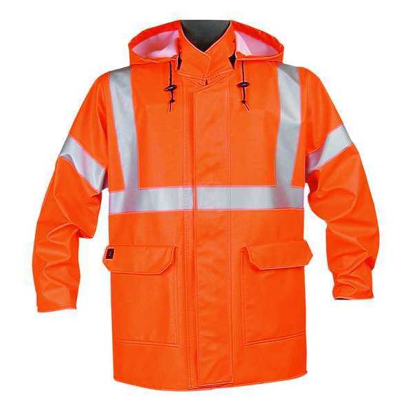 Arc Flash Rain Jacket with Hood, Orange, Flame Resistant, 4XL
