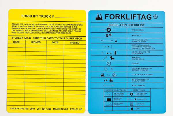 Forklift(TM) Tag Insert 5 3/4 in H, English