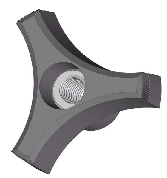 Three Prong Knob, 3/8-16 Thread Size, 1.125