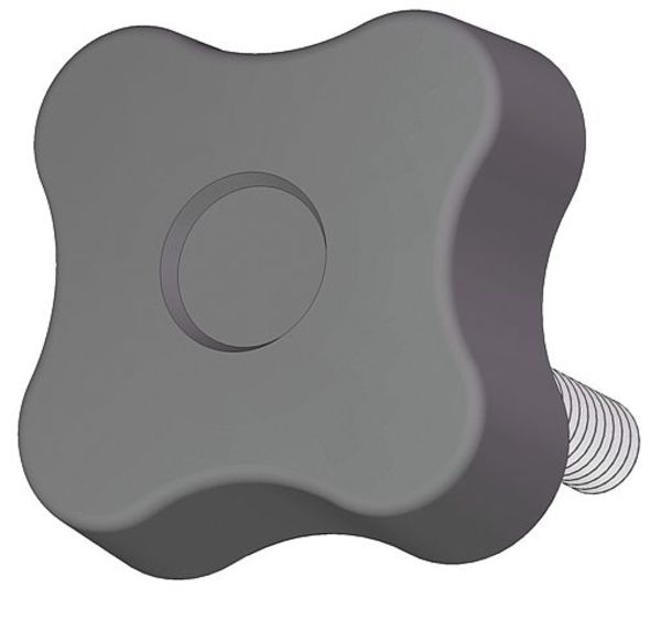 Soft Touch Four Lobe Knob with Screw, 1/4-20 Thread Size, 0.625