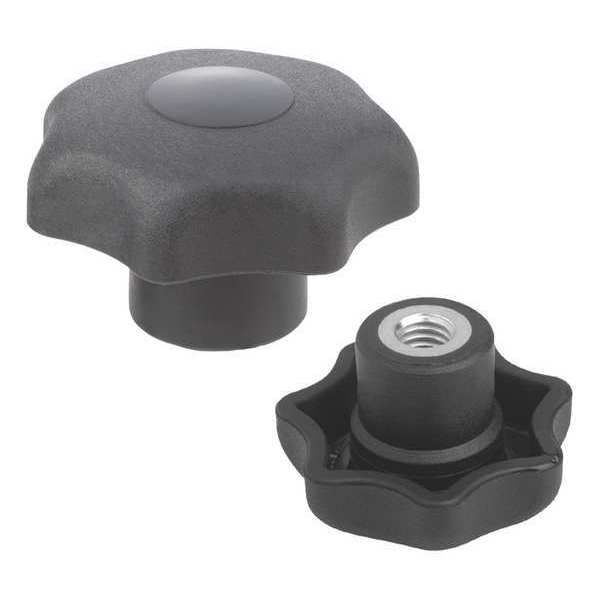 Star Grip, Similar To DIN 6336, D=5/16-18, D1= 40 H=25, Internal Thread, Cap and Grip: Black Plastic