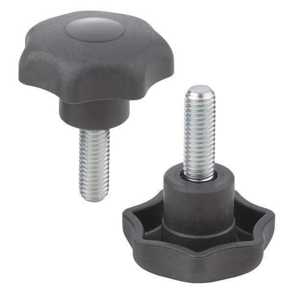 Star Grip, Similar To DIN 6336, D=M08X30, D1= 40 H=25, External Thread, Cap and Grip: Black Plastic