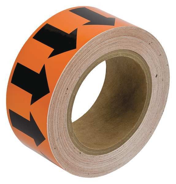 Arrow Tape, Black/Orange, 1 In. W, 91414