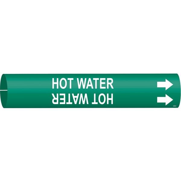 Pipe Marker, Hot Water, Gn, 2-1/2to3-7/8 In