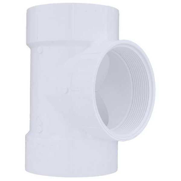 PVC Flush Clean Out Tee, FNPT x Hub x Hub, 4 in Pipe Size