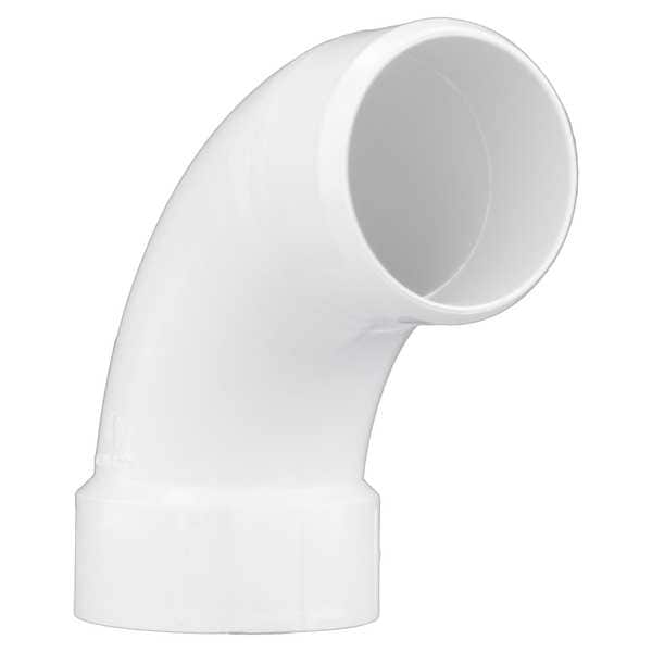 PVC 90 Degree Long Sweep Street Elbow, Spigot x Hub x Hub, 3 in Pipe Size