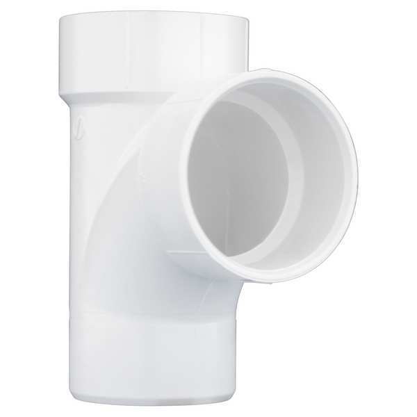 PVC Sanitary Street Tee, Spigot x Hub x Hub, 3 in Pipe Size