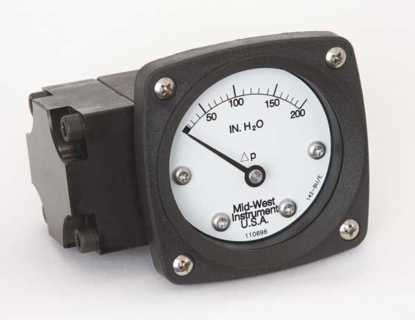 Pressure Gauge, 0 to 200 In H2O