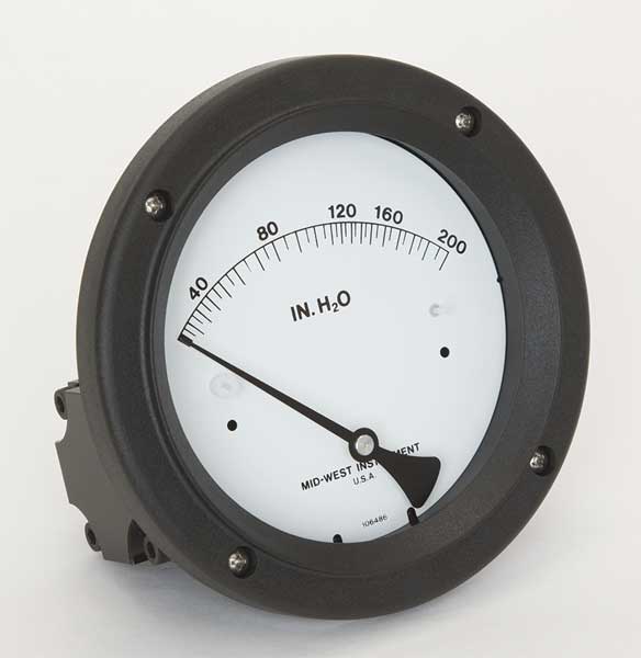 Pressure Gauge, 0 to 200 In H2O