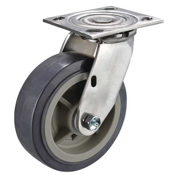 Swivel Plate Caster, 6 in Dia, 900 lb, Gray