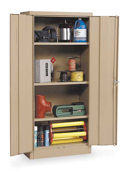 Stationary Storage Cabinet, 24 Gauge Steel, 66 in H x 30 in W x 15 in D, Tan