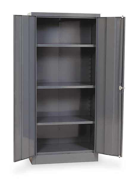 Stationary Storage Cabinet, 24 Gauge Steel, 66 in H x 30 in W x 15 in D, Gray