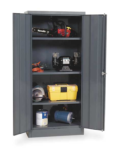 Stationary Storage Cabinet, 24 Gauge Steel, 66 in H x 30 in W x 15 in D, Gray