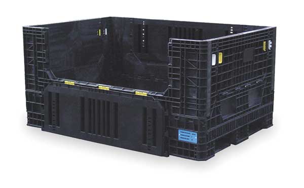Black Collapsible Bulk Container, Plastic, 46 cu ft Volume Capacity