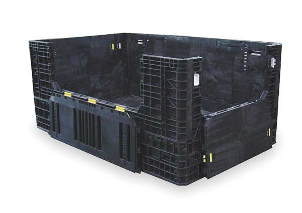 Black Collapsible Bulk Container, Plastic, 52.3 cu ft Volume Capacity