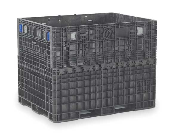 Black Collapsible Bulk Container, Plastic, 67.4 cu ft Volume Capacity