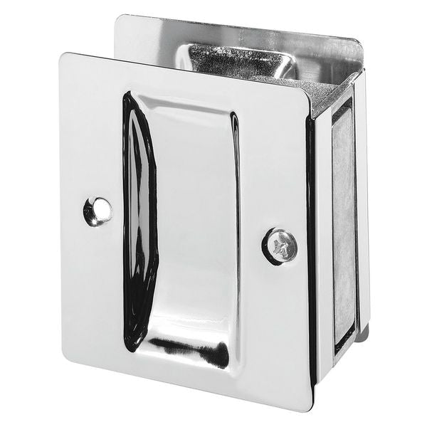 Pocket Door Pull Handle, Satin Chrome, Clips/Fasteners