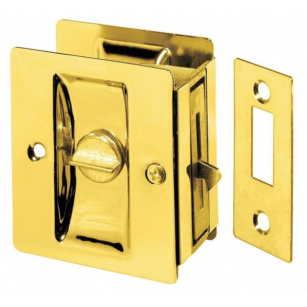 Locking Pocket Door Pull, Polished Brass, Clips/Fasteners