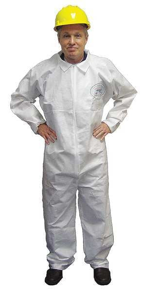 Collared Disposable Coveralls, 25 PK, White, Laminated Nonwoven, Zipper