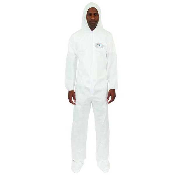 Hooded Disposable Coveralls, 3XL, 25 PK, White, Laminated Nonwoven, Zipper