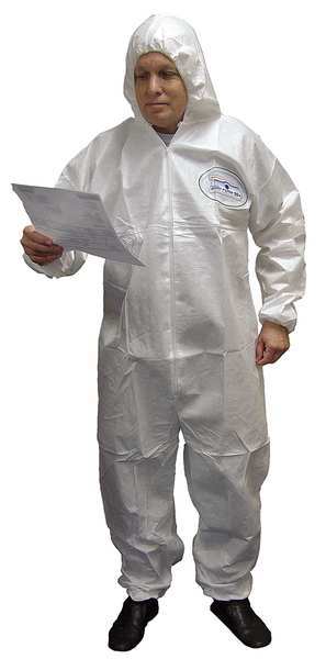Hooded Disposable Coveralls, 25 PK, White, Laminated Nonwoven, Zipper